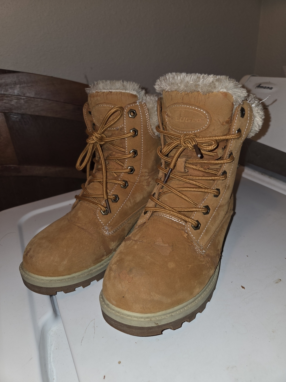 Lugz Empire Hi Fur Women's Boots Chestnut Tan Faux Fur Lace-Up Lug Sole